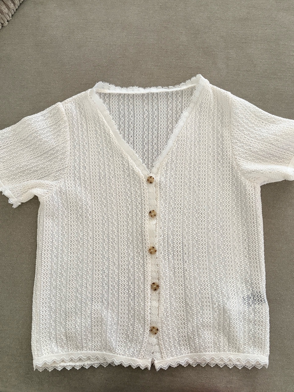 White Crochet Button-Front Short Sleeve Top